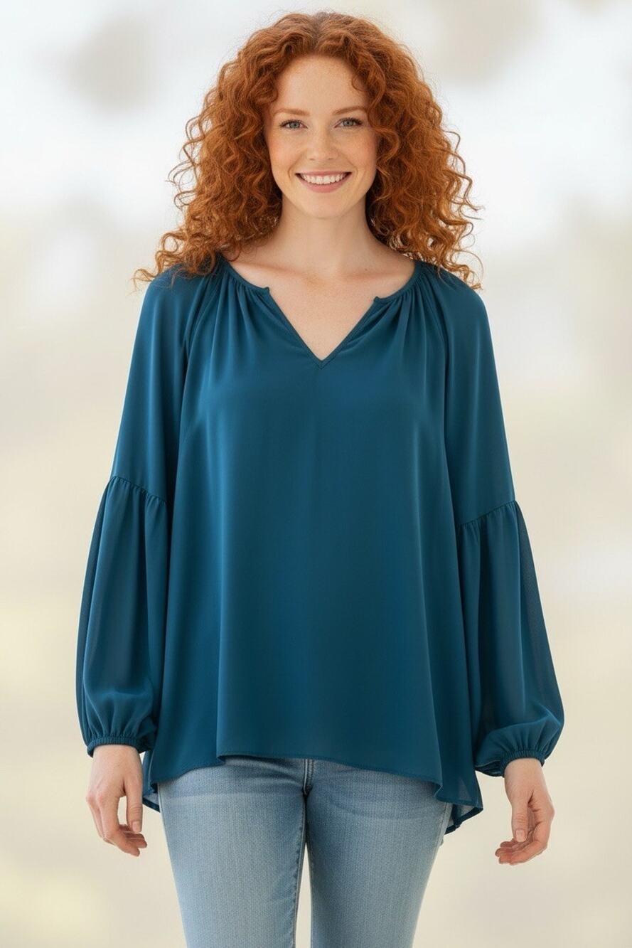 Lilly Pulitzer Women's Charleigh Blue Long Sleeve Blouse Ballon Sleeve Size S